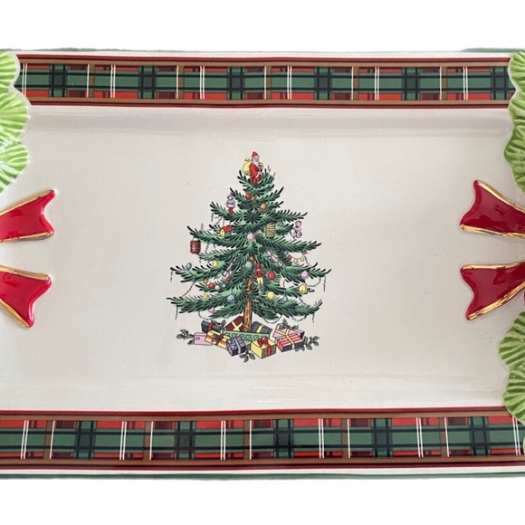NIB Spode Christmas Tree Tartan Tray - Picture 4 of 6
